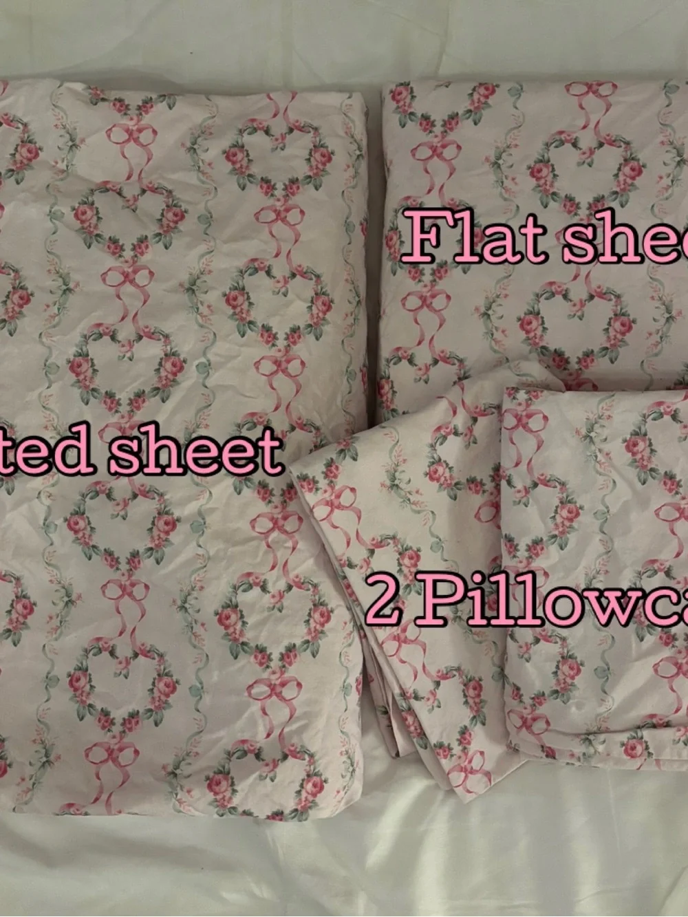 LoveShackFancy Organic Floral Heart Sheet Set, Full, Pink Multi